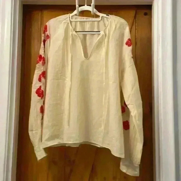 St Roche Tops - St Roche Gauze  Full Length Flower Embroidered Sleeve Blouse- Size 8